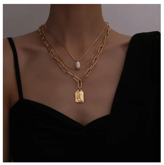 Geo Chained Statement Necklace - GOLD SET