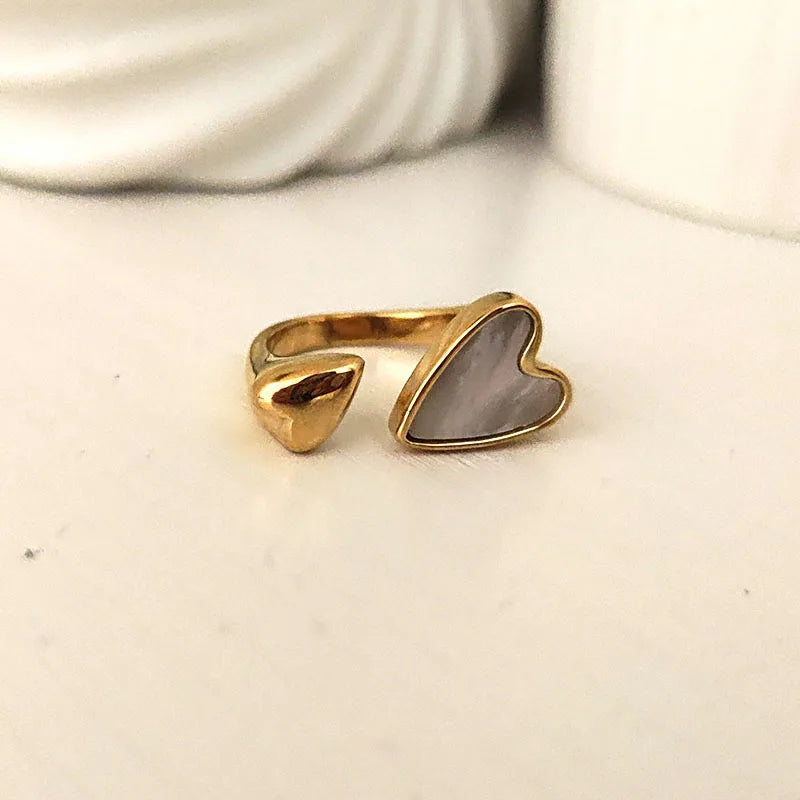 WHITE SHELL DOUBLE HEART OPEN RING