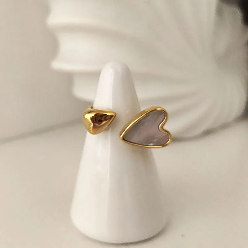 WHITE SHELL DOUBLE HEART OPEN RING